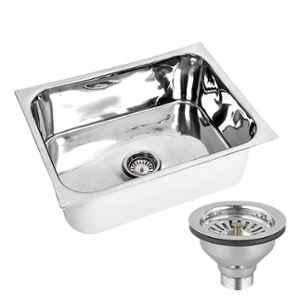 Happy Homes 24x18x9 inch Glossy Finish 304 High Grade Stainless Steel Single Bowl Kitchen Sink with Round Coupling, HH-02