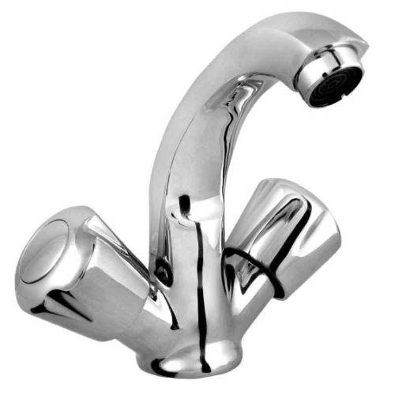 Seaking Nano Brass Chrome Finish Deck Mounted Silver Centre Hole Basin Mixer, SNOCHBM