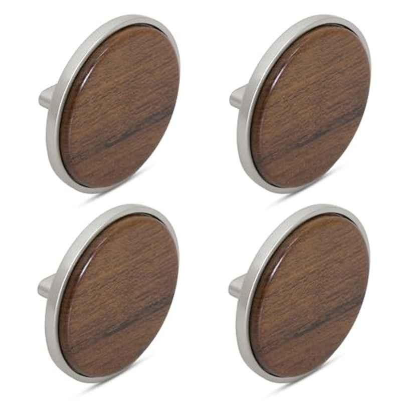 Plantex Knobs for Drawer/Round Drawer Knobs/Knobs for Cabinets/Pull-Push Knobs for Kitchen/Bedroom Drawer (Pack of 4) Big, Satin & Wood