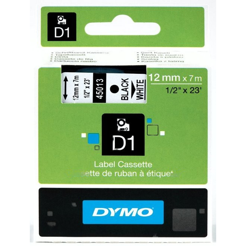 Dymo S0720530/45013 12mmx7m D1 Label Cassette Black on White Tape