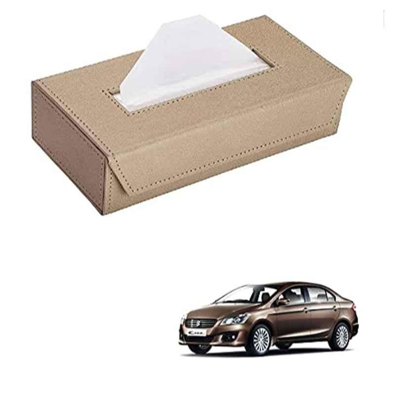 Kozdiko 100 Pulls PU Leather Beige Car Tissue Paper Box with 200 Sheets for Maruti Suzuki Ciaz