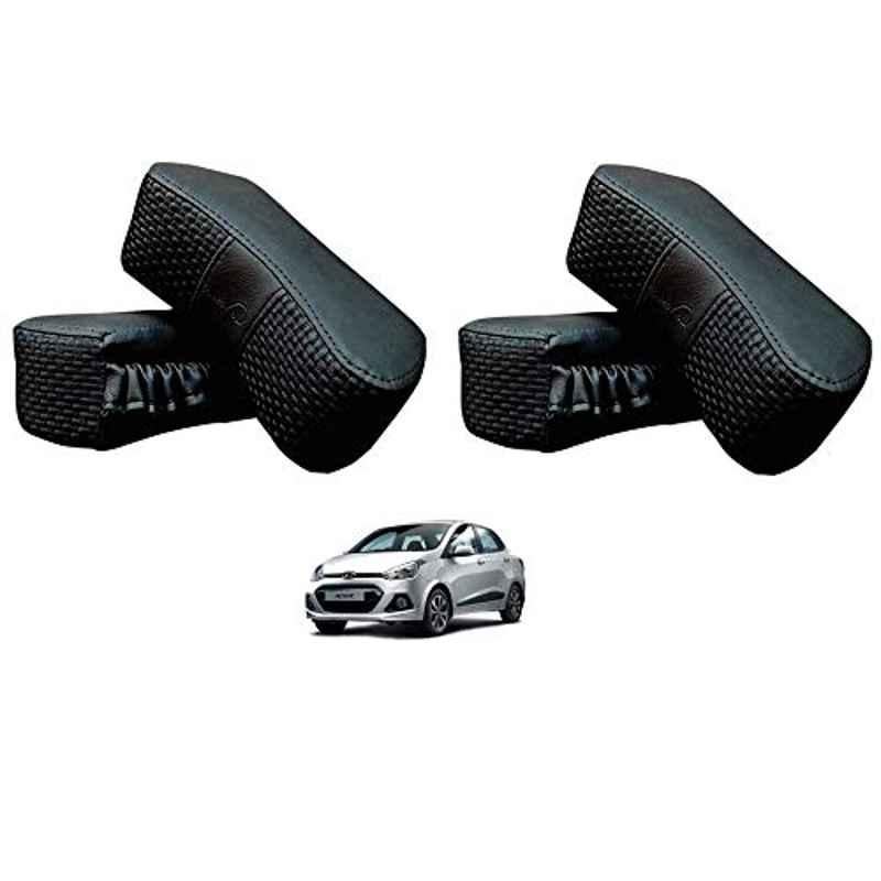 Kozdiko 4 Pcs CV Designer Black Leatherite Neck Rest Car Cushion Pillow Set for Hyundai Xcent