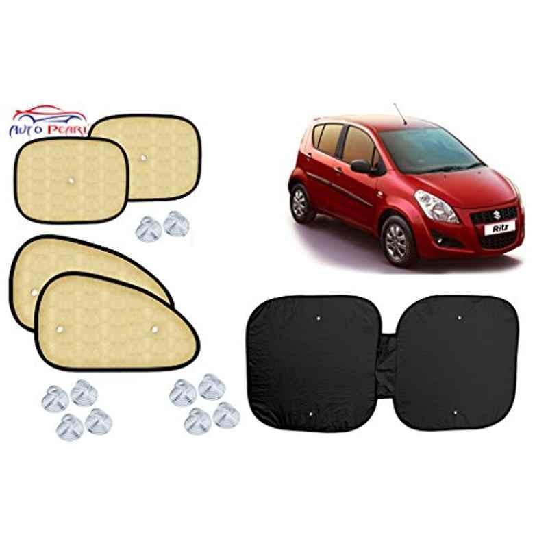 Auto Pearl 5 Pcs PVC & Mesh Beige Window & Front Sun Shade Set for Maruti Suzuki Ritz Type 2