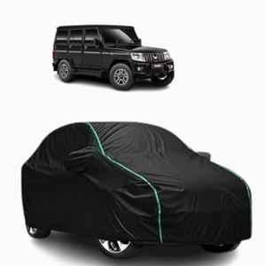 Aarex Auto Polyester Black 100% Waterproof Car Body Cover with Mirror Pocket, Soft Cotton Triple Stitched & Custom Fit for Mahindra Bolero