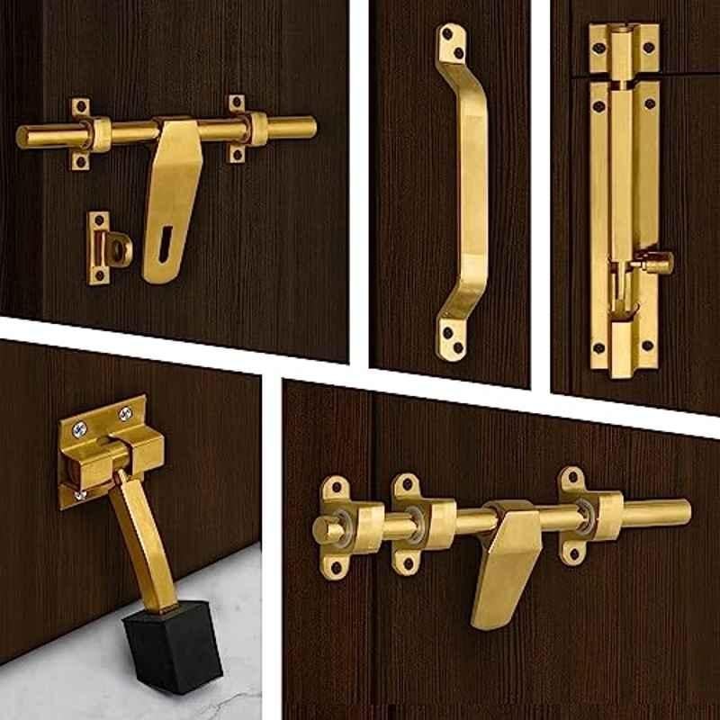 Plantex Stainless Steel Door Kit for Single Door/Door Hardware/Door Accessories 10 inch Al-Drop, 8 inch Latch, 8 inch 2 Handles, 7 inch Tower Bolt and 4 inch Door Stopper DK-07-PVD Gold