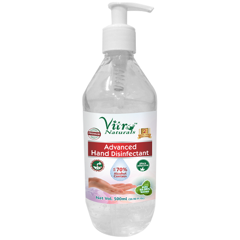 Vitro Naturals 500ml Advance Hand Disinfectant with Dispenser Pump without Gel, 89-04045-055839 (Pack of 25)