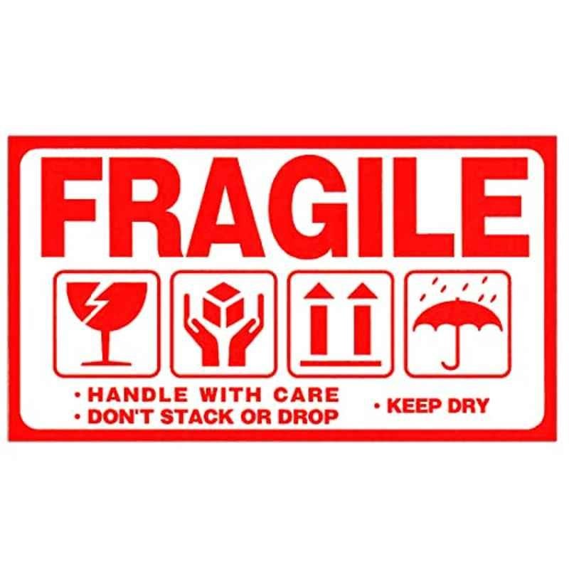 Rubik 250Pcs 5x9cm Red Rectangular Fragile Handle With Care Dont Stack Drop Warning Label Sticker  Set