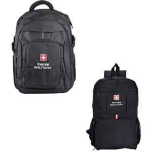 Swiss Military 25 Litre Polyester Black Medium Laptop Backpack & Black Sports Bag Combo, LBP58_BP6