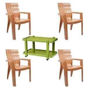 Italica 4 Pcs Polypropylene Camel Spine Care Chair & Green Table with Wheels Set, 2277-4/9509