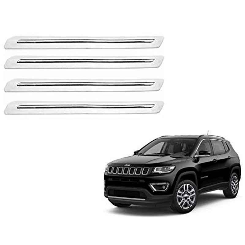 Kozdiko 4 Pcs PVC White Car Bumper Protector Set with Chrome Strip for Jeep Compass