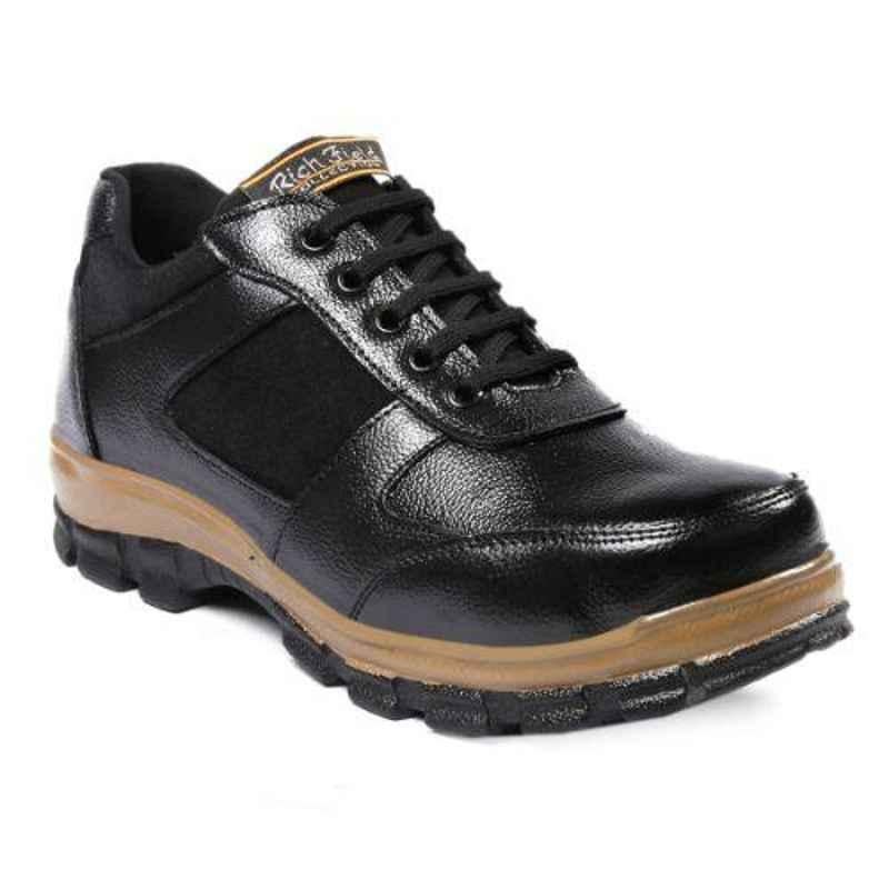 Rich Field SGS1132BLK Leather Low Ankle Steel Toe Black Work Safety Shoes, Size: 8