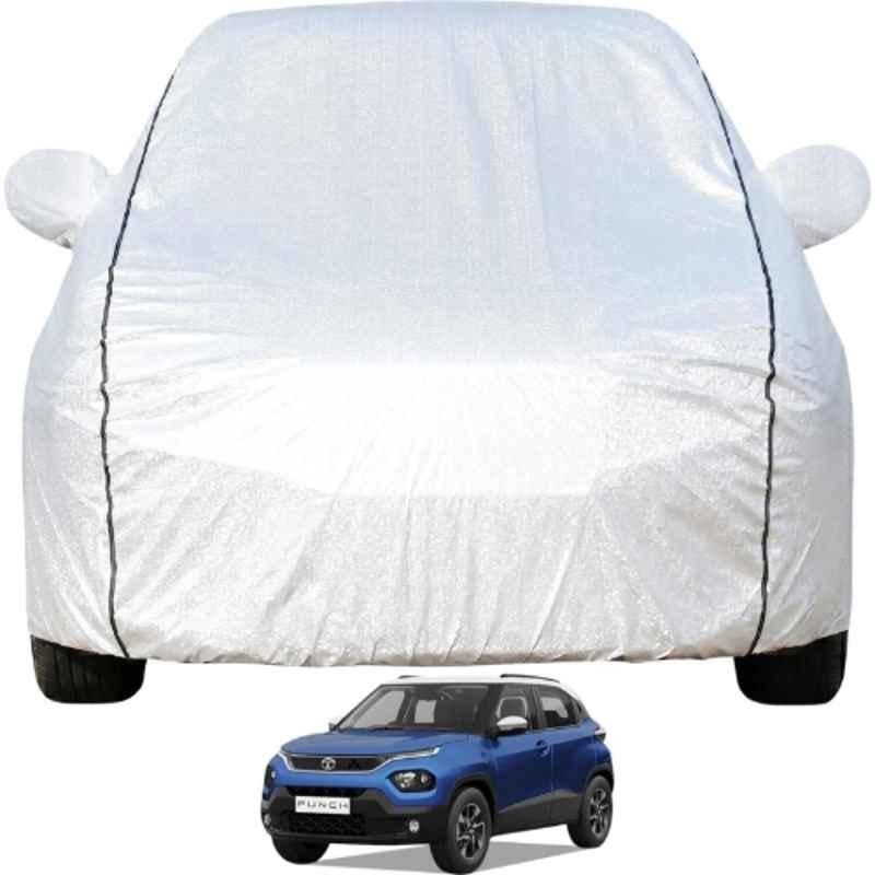 Allextreme Car Cover for Tata Punch, Silver Polyester, UV & Dust Protection, Mirror Pockets, 2007 & 2026 Models