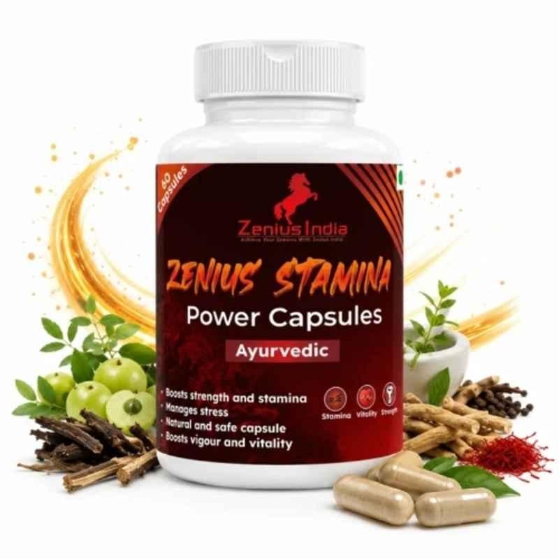 Zenius India 60 Pcs Stamina Power Capsule with Catuba Bark, Vasant Kumakar Ras, Safed Musli & Shilajit for Boosts Strength & Improves Stamina