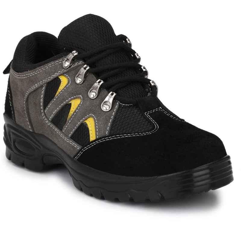 Graphene R 503 Leather Steel Toe Black & Grey Safety Shoe, Size: 10