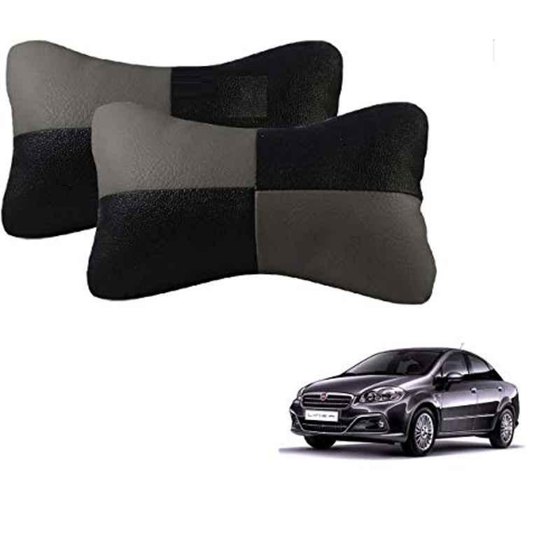 Kozdiko 2 Pcs Leather Grey & Black Neck Rest Car Cushion Pillow Set for Fiat Linea