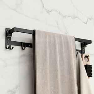 Plantex Stainless Steel Folding Single Towel Rod with Hooks/24 inch Towel Holder for Bathroom/Towel Hanger/Towel Stand/Bathroom Accessories APS-1317, Black