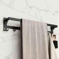 Plantex Stainless Steel Folding Single Towel Rod with Hooks/24 inch Towel Holder for Bathroom/Towel Hanger/Towel Stand/Bathroom Accessories APS-1317, Black