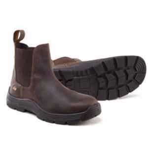 Jama Boulder Genuine Leather Double Density PU High Ankle Brown Safety Shoes, JB-039, Size: 8