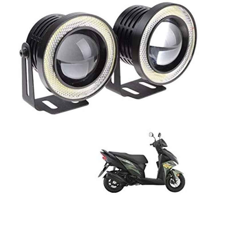 Kozdiko 2 Pcs 15W 3.5 inch High Power White LED Projector COB Fog Light Set with White Angel Eye Ring for Yamaha Ray ZR, koz_88465