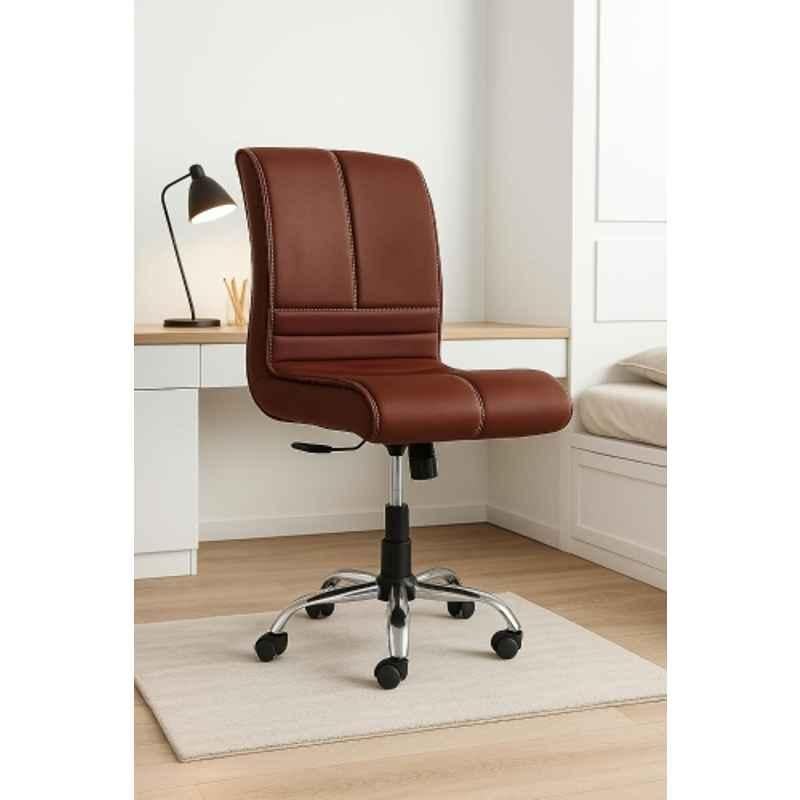 Newturn Maxson Leather Dark Brown Medium Back Armless Ergonomic Revolving Chair