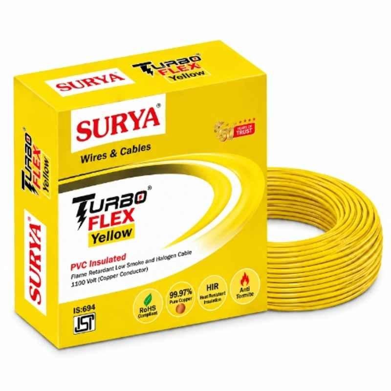 Surya Turboflex 1 Sqmm Single Core Yellow Copper FR-LSH PVC Insulated Wire, Length: 90m
