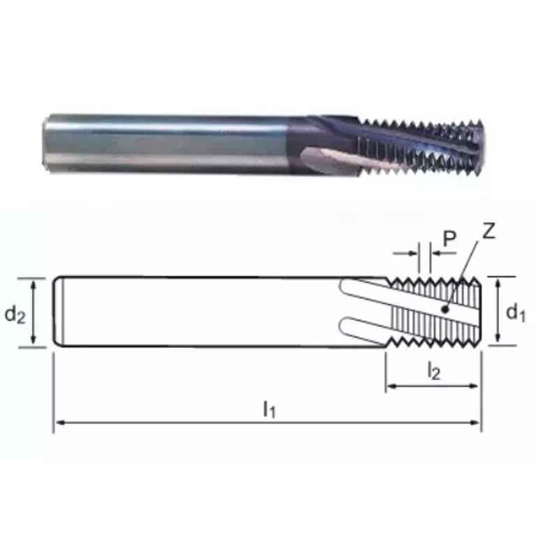 YG-1 14mm Solid Carbide TiCN Coated Thread Mill without Coolant Hole, L1312670, Overall Length: 92 mm