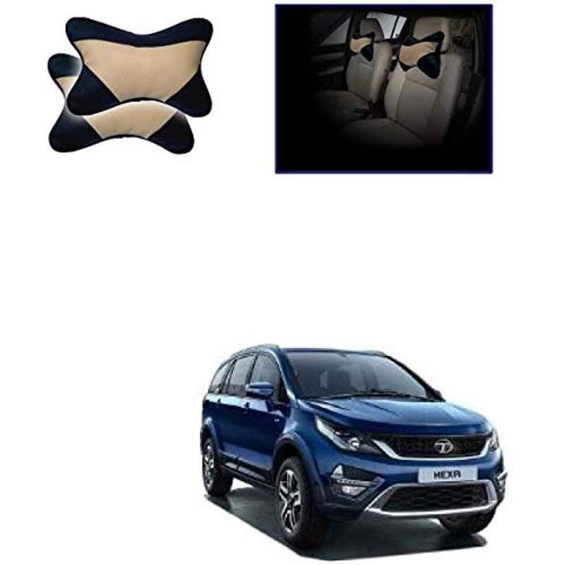 Kozdiko 2 Pcs Beige & Black Car Neck Rest Cushion Pillow Set for Tata Hexa