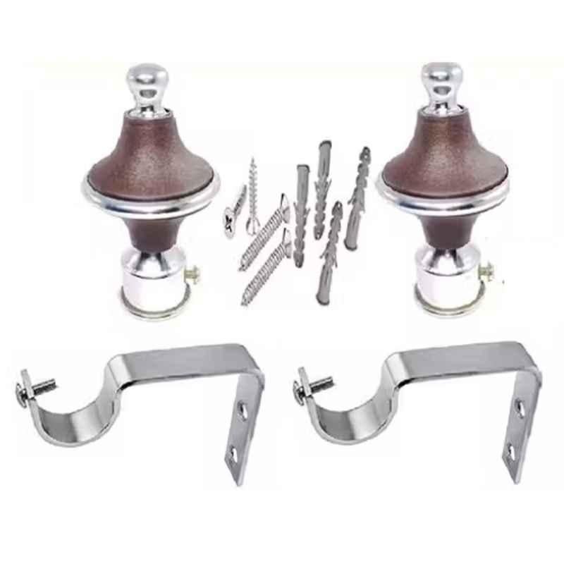 Ojass 10x5cm Plastic & Stainless Steel Brown Curtain Bracket with Support Clamp, GB02BN (Pack of 2)