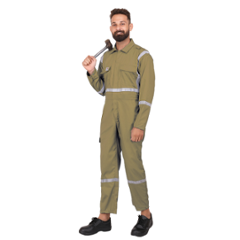 Club Twenty One Workwear Port Flame Cotton Beige Pyrovatex Treated FR Safety Coverall, 3003, Size: L