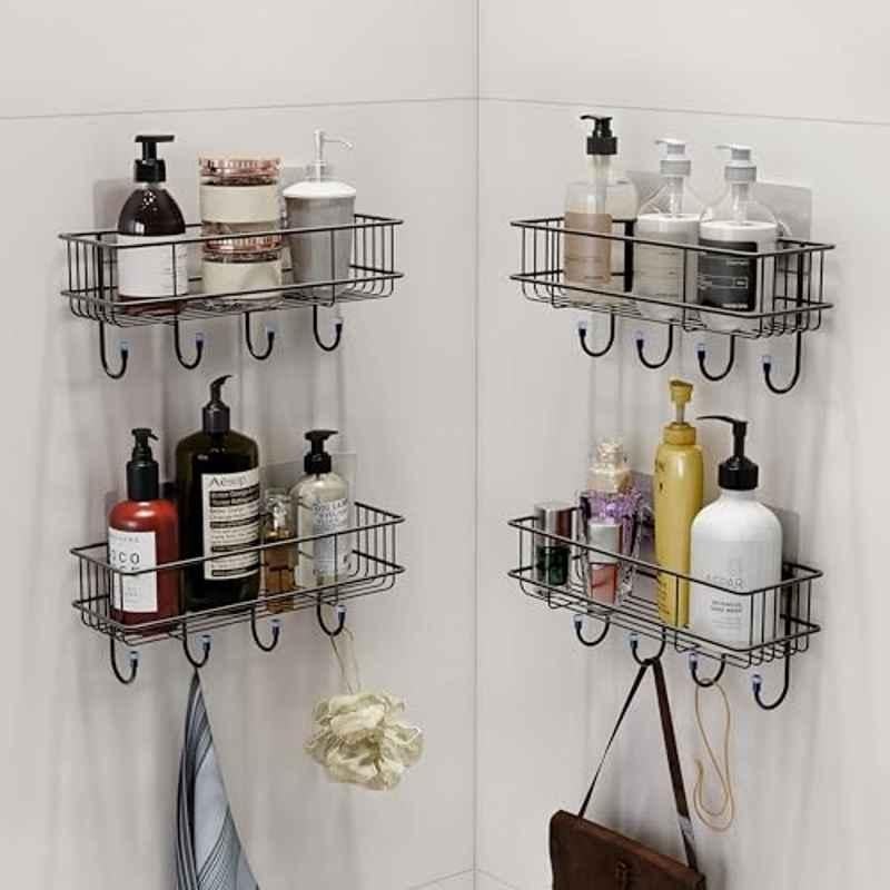 Plantex Alloy Steel Black Powder Coated Finish Bathroom Shelf (Pack of 4)