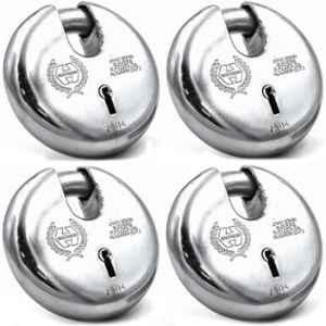 Harrison 90mm 8 Lever Mild Steel Bright Chrome Plated Finish Round Padlock with 3 Keys, JAMA-0022 (Pack of 4)