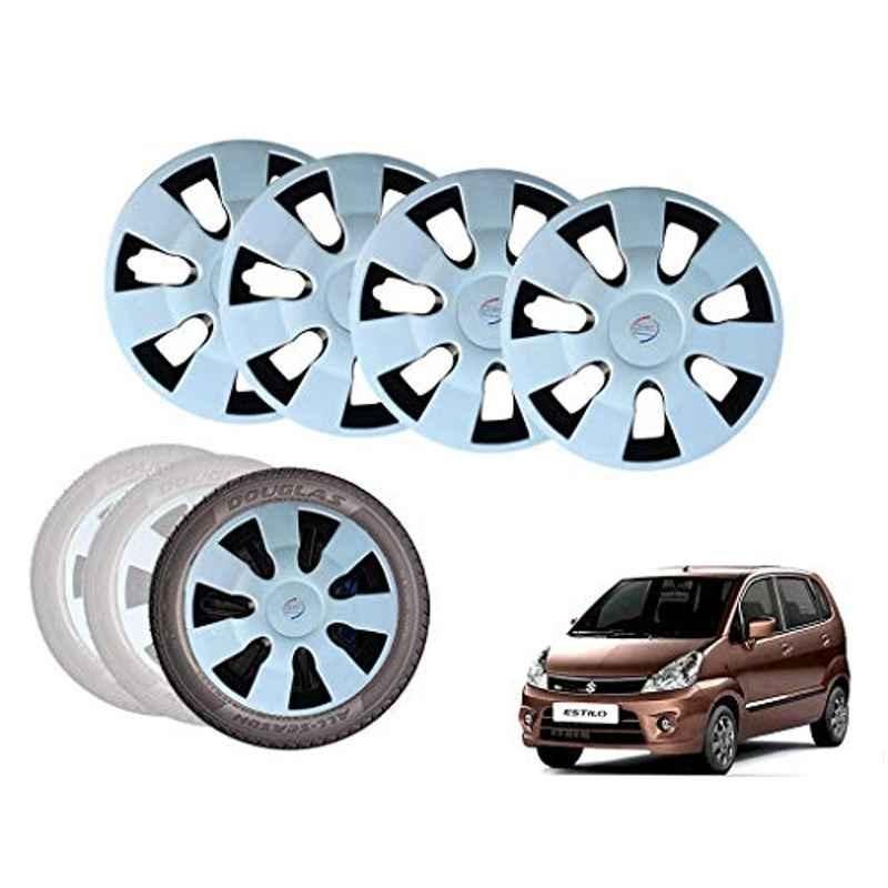 Auto Pearl 13 inch ABS Silver & Black Car Hubcap Wheel Cover with Retention Ring Set for Zen Estilo Type 2