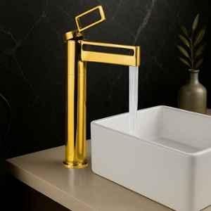 Plantex Wash Basin Mixer Tap/Pure Brass Hot & Cold Tap for Basin/Pillar Spout for Wash Basin/Deck Mount (Gold, 7881)