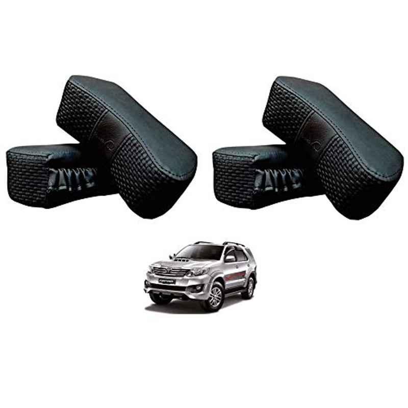 Kozdiko 4 Pcs CV Designer Black Leatherite Neck Rest Car Cushion Pillow Set for Toyota Old Fortuner