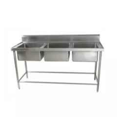 KitchenCraft Food Grade Stainless Steel 304 Rectangular Triple Bowl Sink with Cross Bracing for Commercial Restaurant
