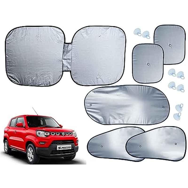 Auto Pearl 6 Pcs Polyester Black & Silver Window, Front & Rear Sun Shade Set for Maruti Suzuki S-Presso