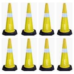 Ladwa 8 Pcs 750mm PVC Impact Resistant Yellow Road Traffic Safety Cone with 8m Chain & 8 Hooks Set