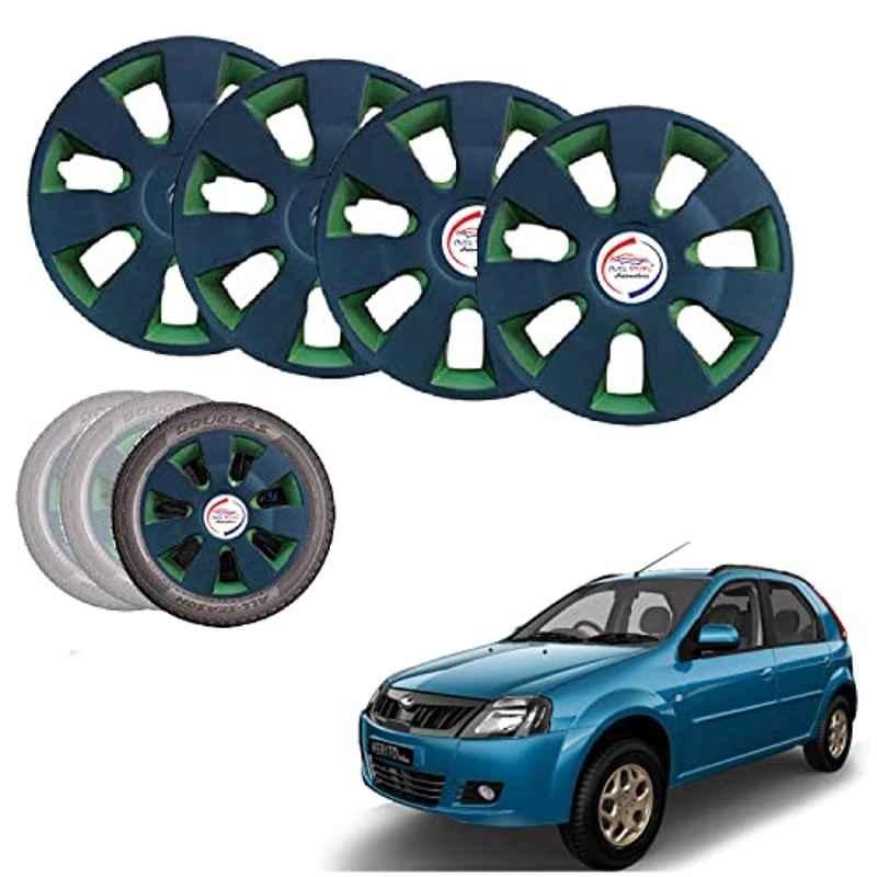 Auto Pearl 4 Pcs 14 inch ABS Black Green Hubcap Wheel Cover Set with Retention Ring for Mahindra Verito Vibe
