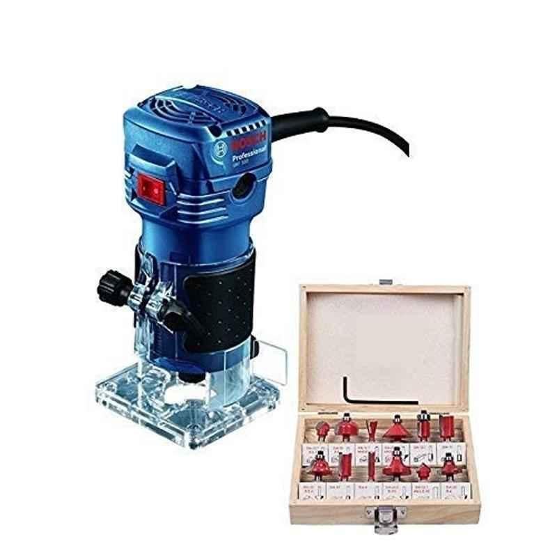 Krost Wood Router, Carving Machine With Trimmer Bit Set, 6.35 mm 12 Piece, Blue