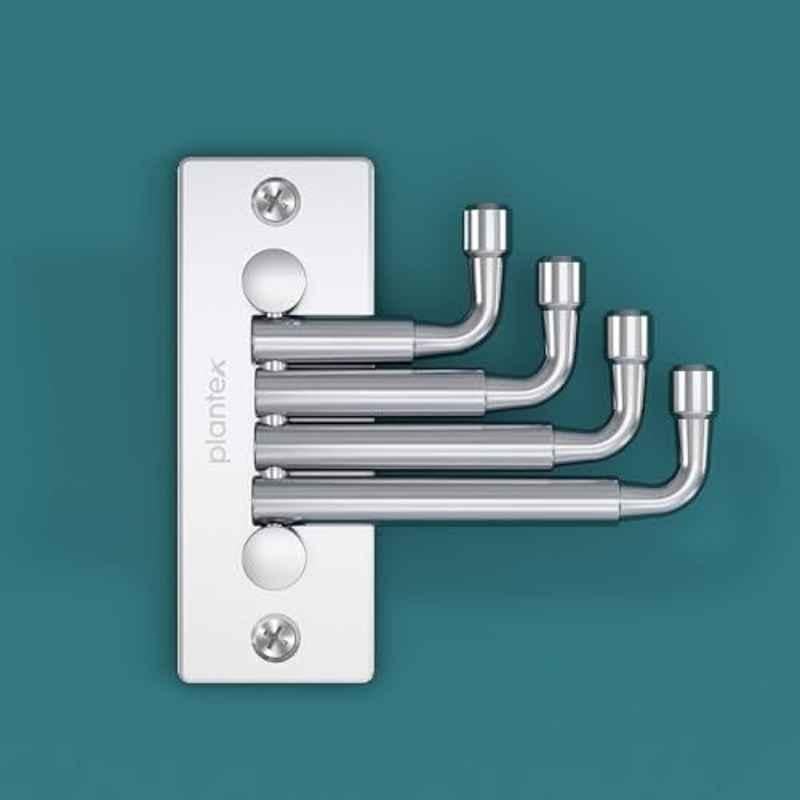 Plantex 4 Pin Stainless Steel Matte Flexible Bathroom Cloth Door Hanger for Bathroom