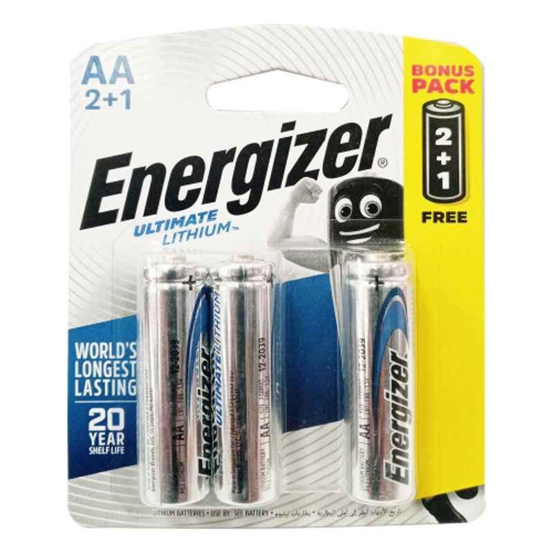 Energizer Ultimate 1.5V AA Lithium Battery, L91BP2+1 (Pack of 3)