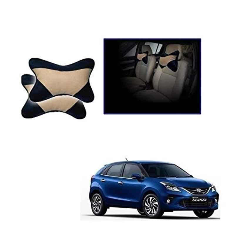 Kozdiko 2 Pcs Memory Foam Beige & Black Car Neck Rest Cushion Pillow Set for Toyota Glanza