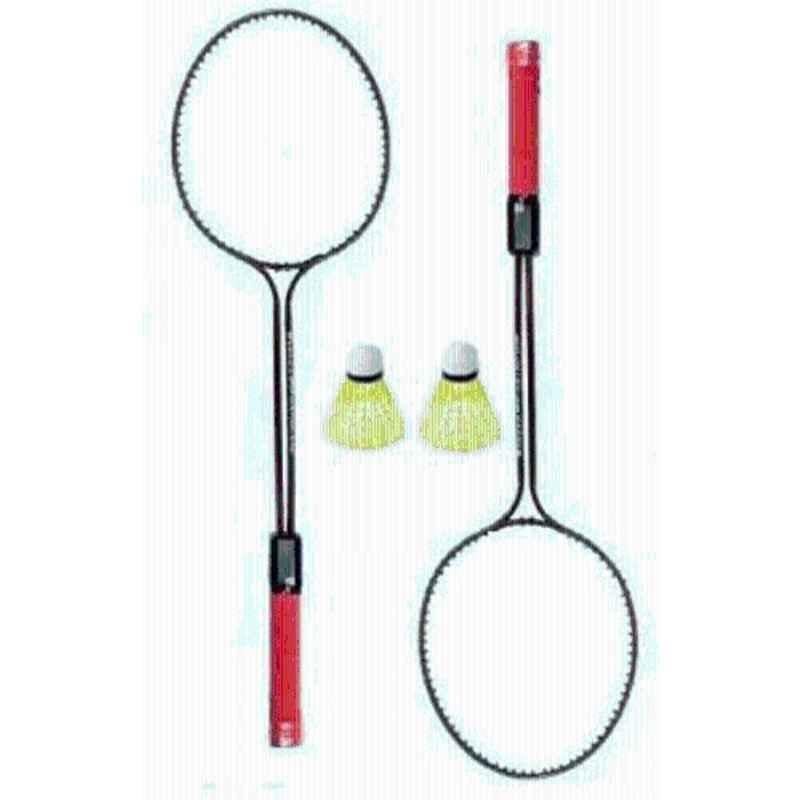 STYRKR 2 Pcs Multicolour Fluorescent Badminton Racket Kit with 2 Pcs Plastic Shuttles Cocks