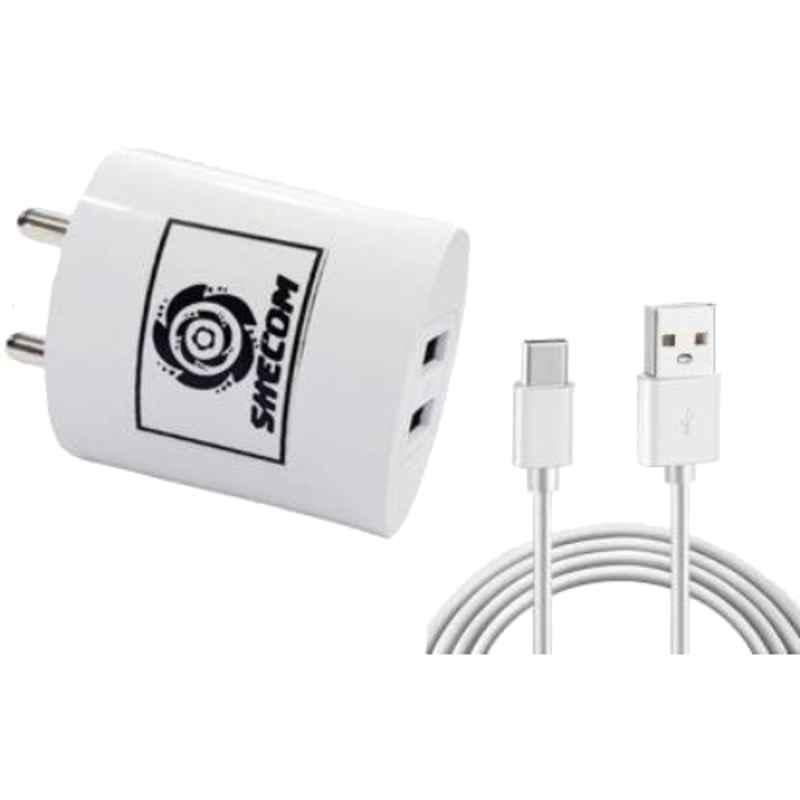 Shecom SCH-02C 3.1A White Mobile Charger with Type-C USB Detachable Cable (Pack of 10)
