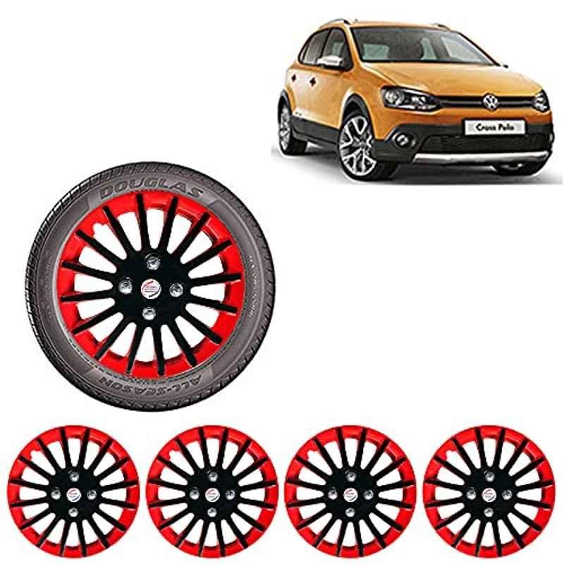 Auto Pearl 4 Pcs 15 inch ABS Red & Black Car Wheel Cover Set for Volkswagen Polo Cross