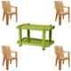 Italica 4 Pcs Polypropylene Marble Beige Premium Arm Chair & Green Table with Wheels Set, 9006-4/9509