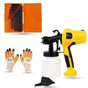 Hillgrove 400W 0.8 Litre Plastic DIY HVLP Paint Sprayer Gun with Gloves & 9 Pcs Hex Allen Key, HGCM1311