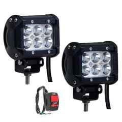 AllExtreme EX6FWS2 2 Pcs 6 LED 18W Cube White Waterproof Spot Beam Fog Light Bar with Switch & Mounting Bracket Set