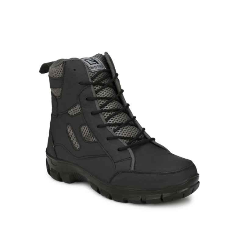 Eego Italy Leather Steel Toe Black Work Safety Boots, Size: 11, WW-73