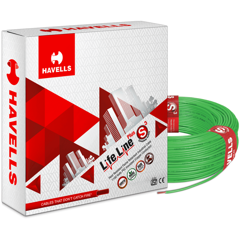 Havells 0.75 Sqmm Green Life Line Plus Single Core HRFR PVC Insulated Flexible Cables, WHFFDNGA1X75, Length: 90 m